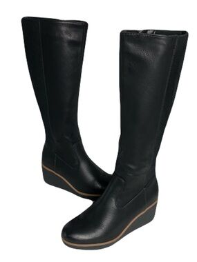 Soul Naturalizer Approve Black  Leather Tall Wedge Boots Women's US 7.5M/ EU 38